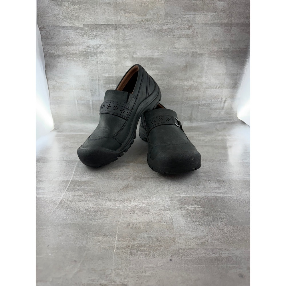Keen Presidio II Black Leather Floral Mule Clogs Women Sz 9 1020484